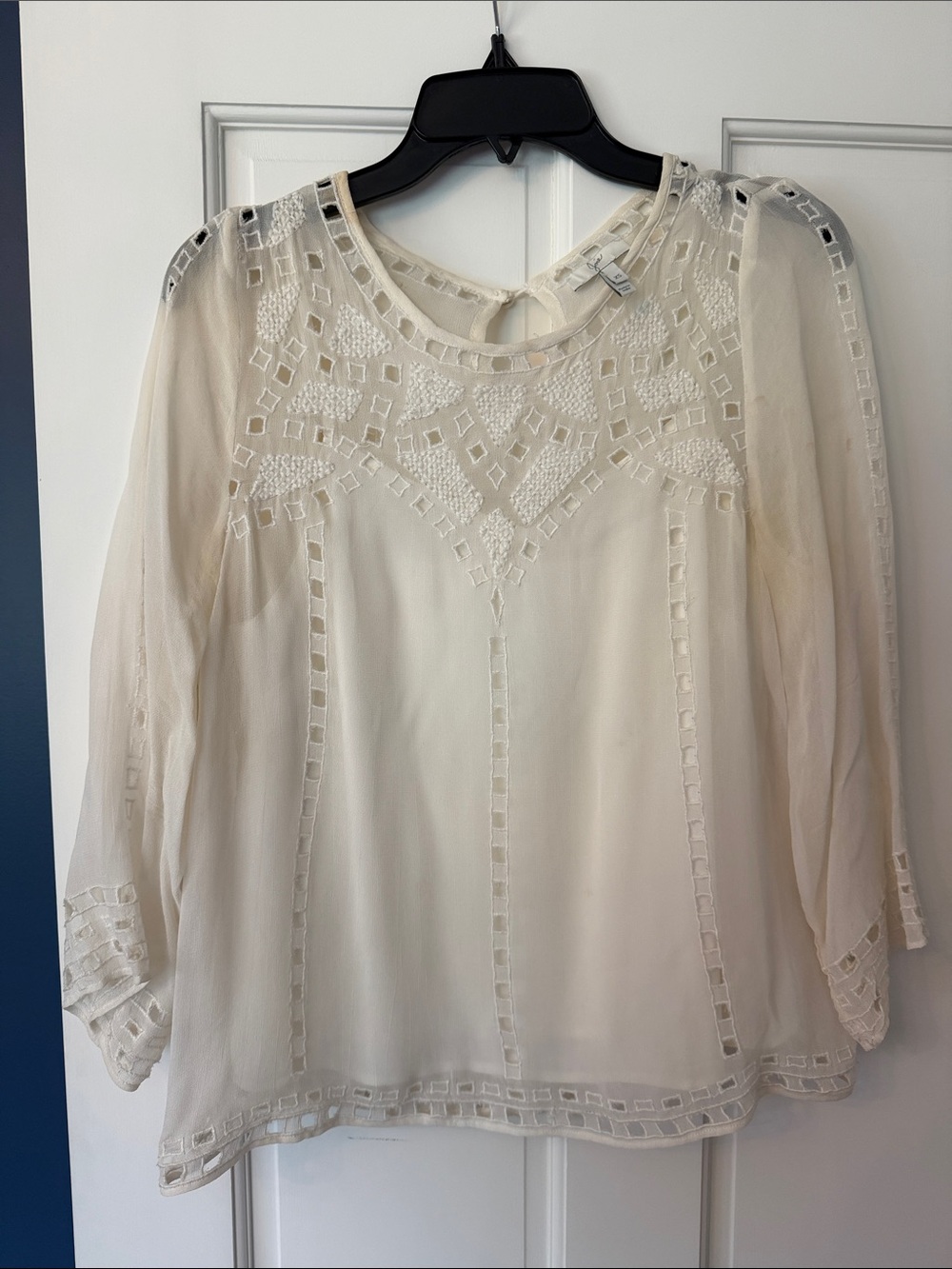 Joie Ivory Sheer Embroidered Blouse